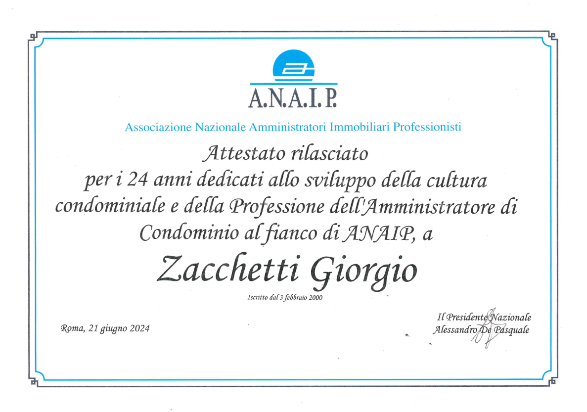 Attestato Zacchetti